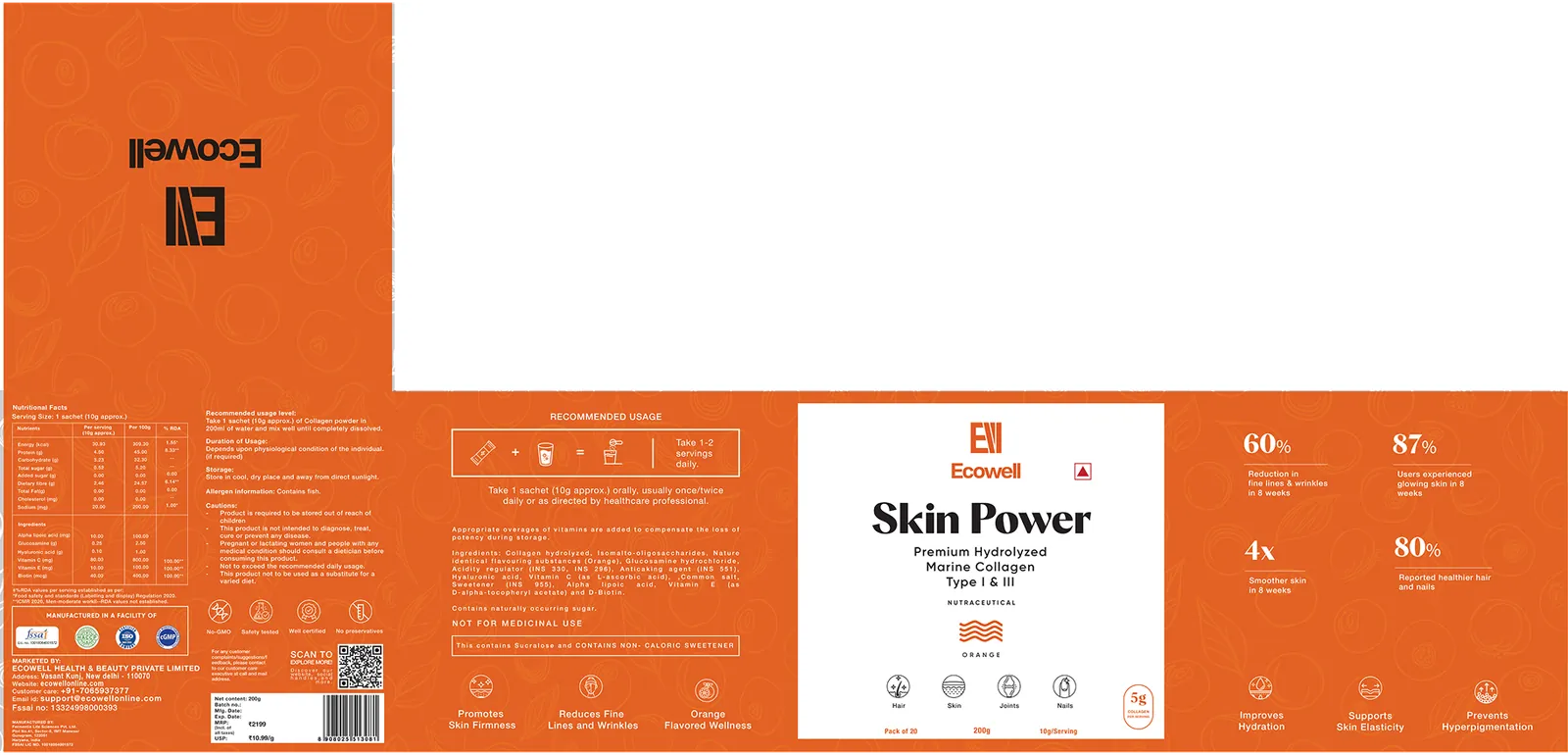Skin Power Orange Packaging Dieline Box Layout